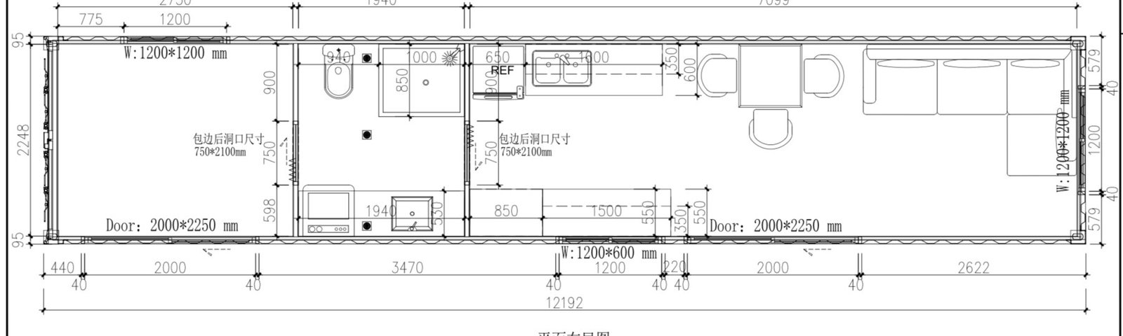 Floor plan for the 40ft Shipping Container Home